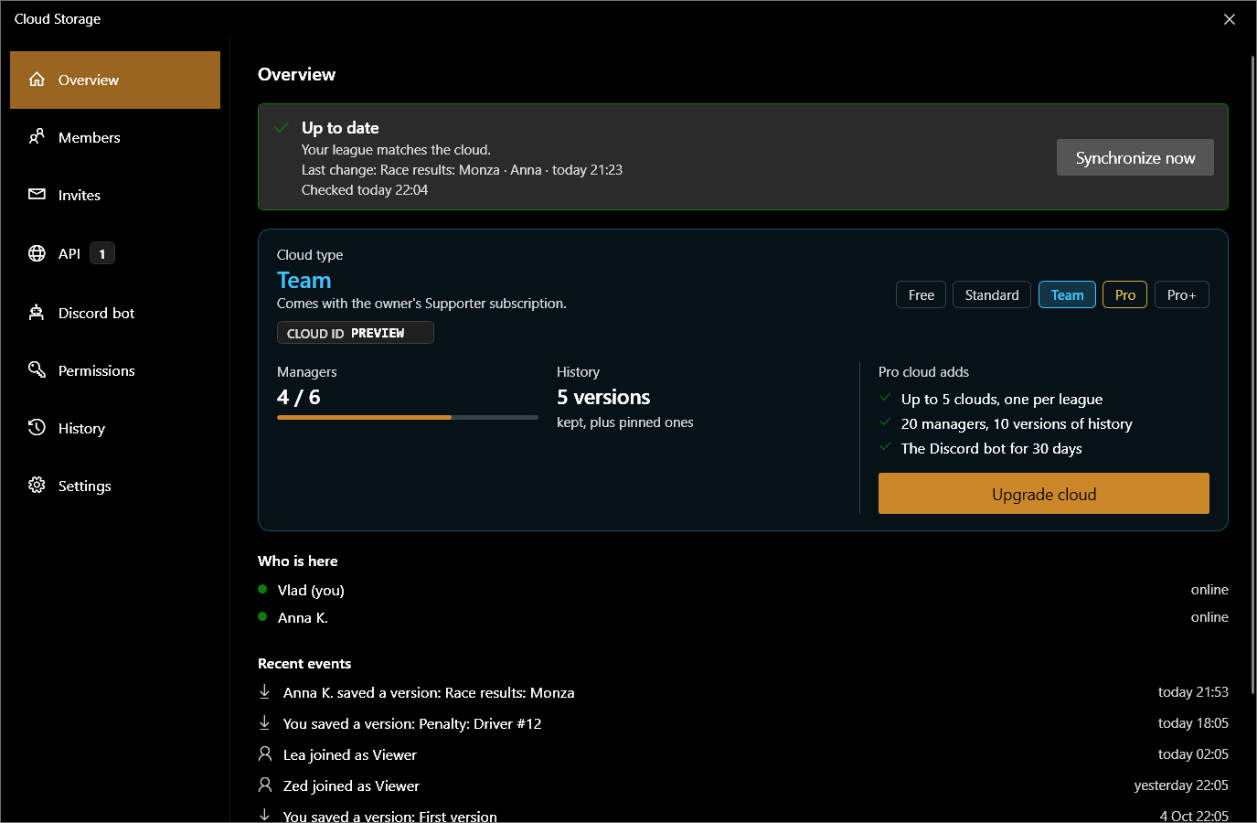 Cloud Storage in Racing League Tools